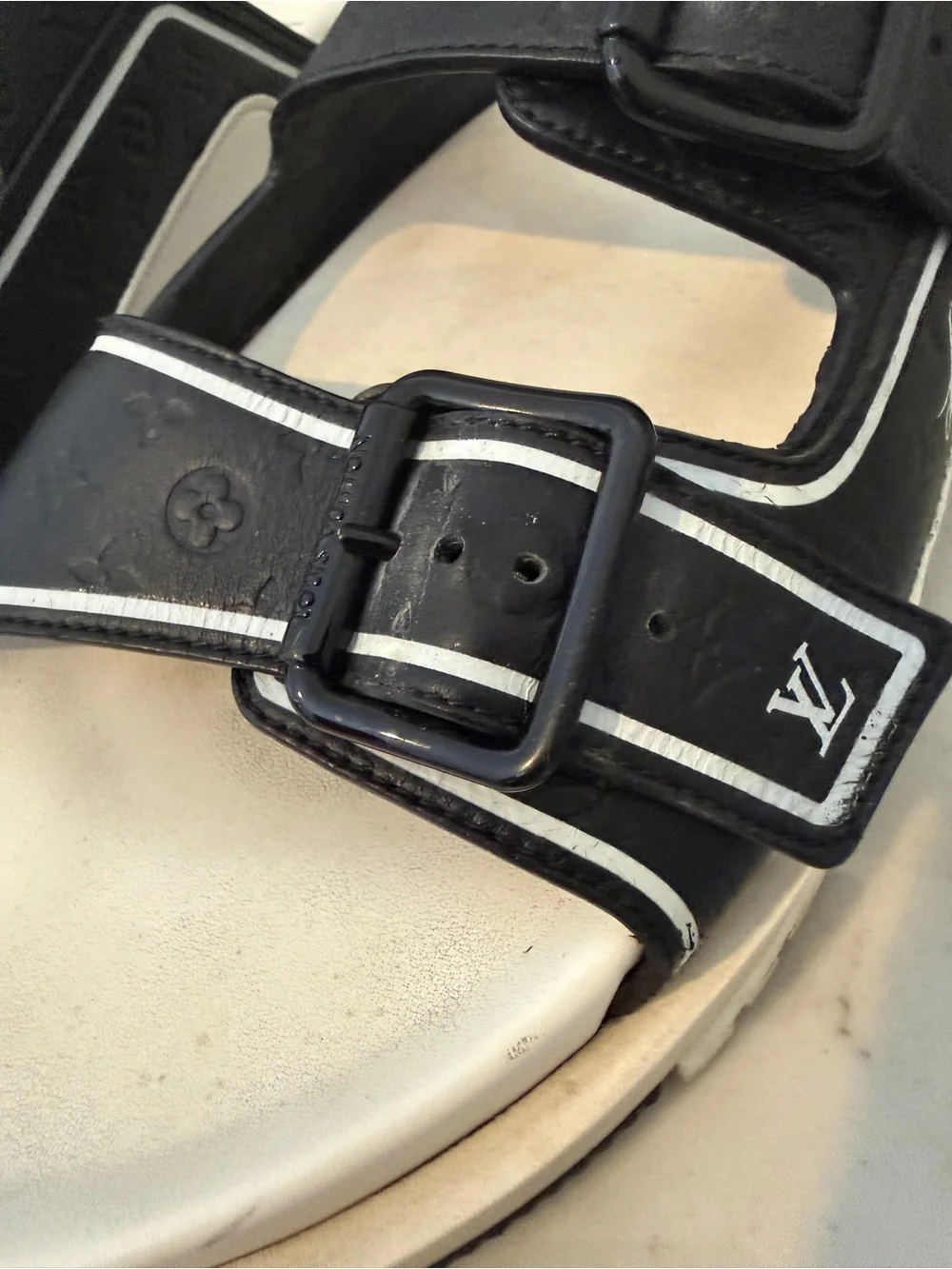 Louis Vuitton Black and White Kids Double-Buckle Slide Sandals